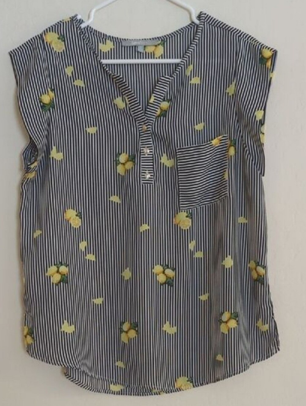 Sweet Rain Black White Stripe Lemon Blouse - Size L